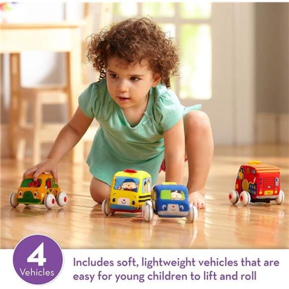 Kids Pull-Back Vehicle Set - Soft Baby Toy Set With 4 Cars and Trucks - Picture 2 of 7
